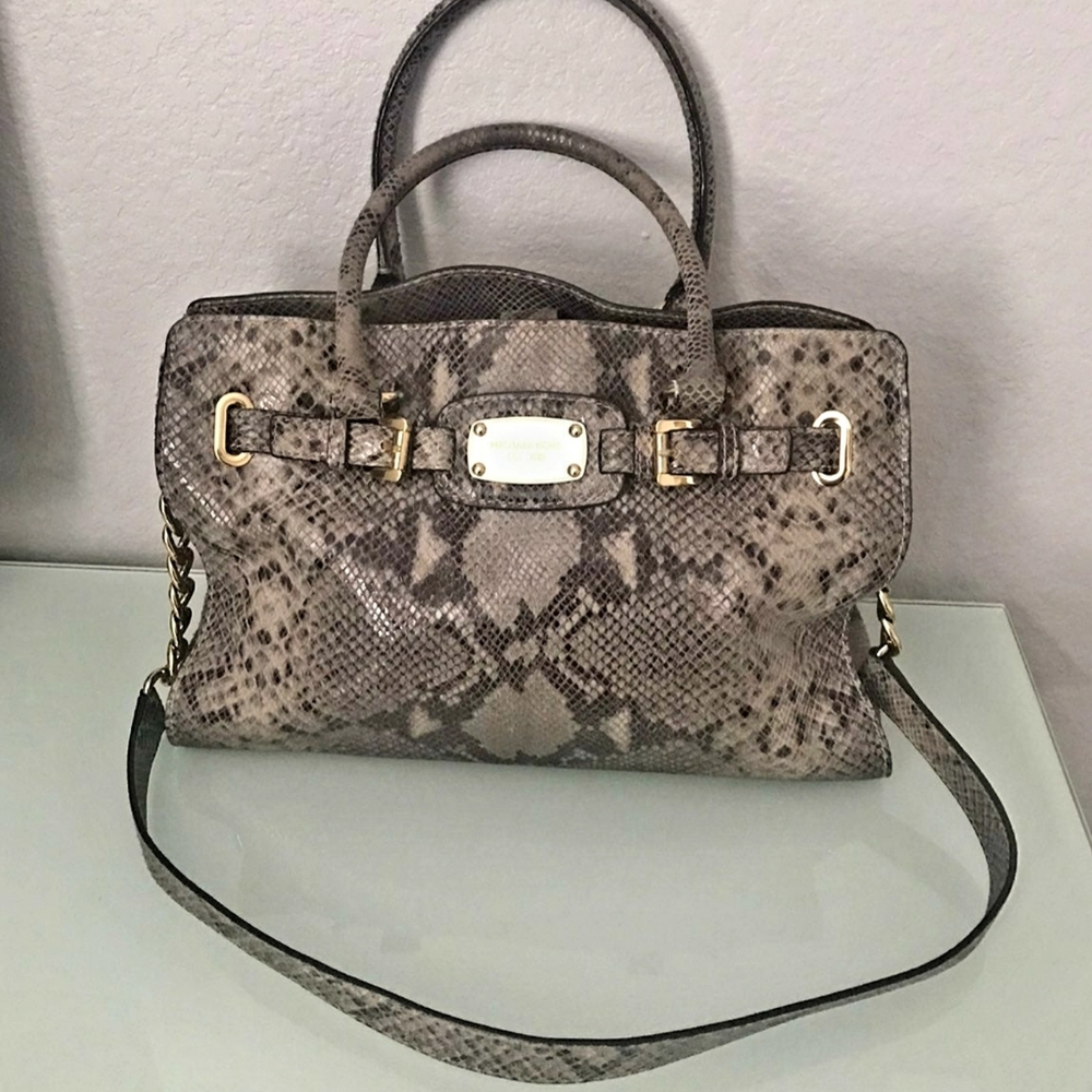 Authentic Michael Kors Python Leather Purse W/Gol… - image 2